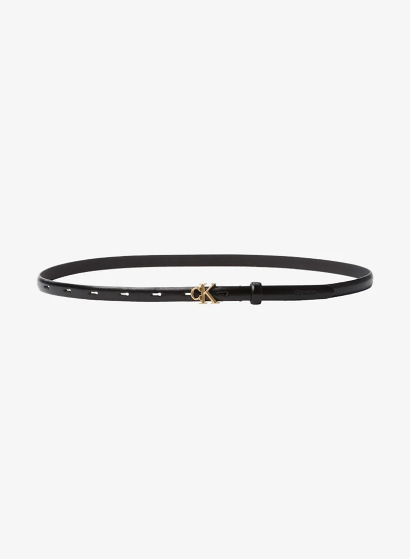 CALVIN KLEIN Monogram Buckle Slim Leather Belt